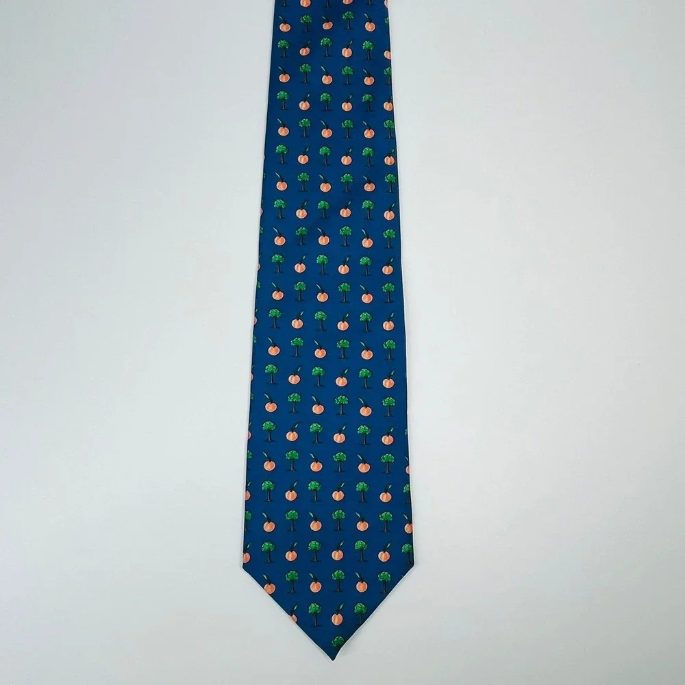 Brooks Brothers Necktie Mens OS Blue Peach Tree Silk‎ Novelty Print USA Made Tie